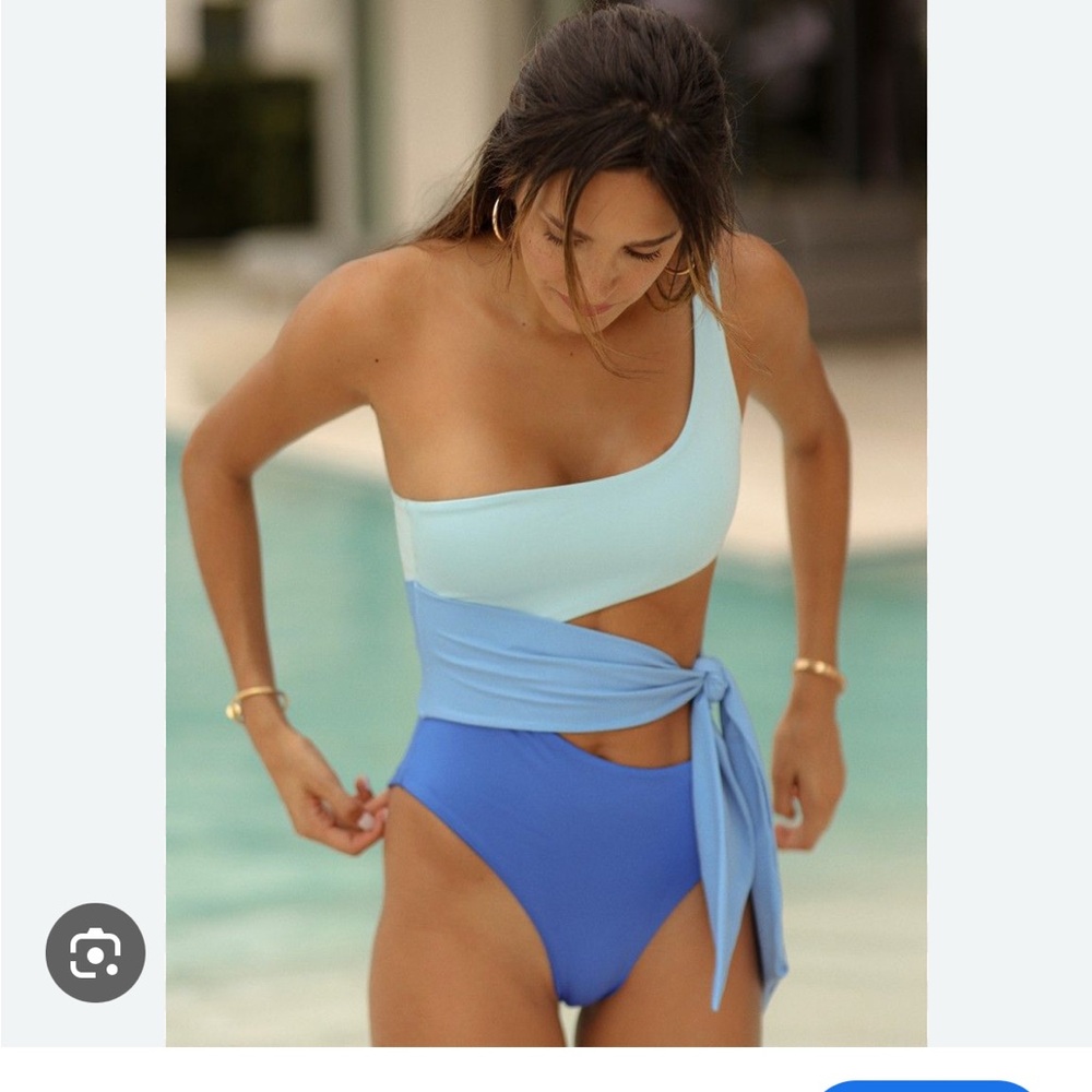 Blue and Light Blue One-Shoulder Swimsuit (Alma Mia)
